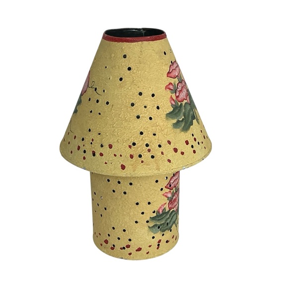 Vintage Hand Painted Galvanized Metal Jar Candle Lamp Yellow Floral 2000 - Picture 4 of 16